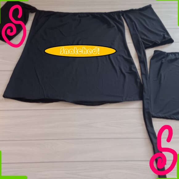 Plus Size Orange One-Shoulder Solid Color Strap Shorts Two-Pieces - Picture 2 of 13